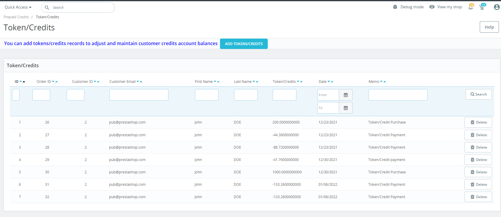 Agile PrestaShop Prepaid Credit/Tokens Module