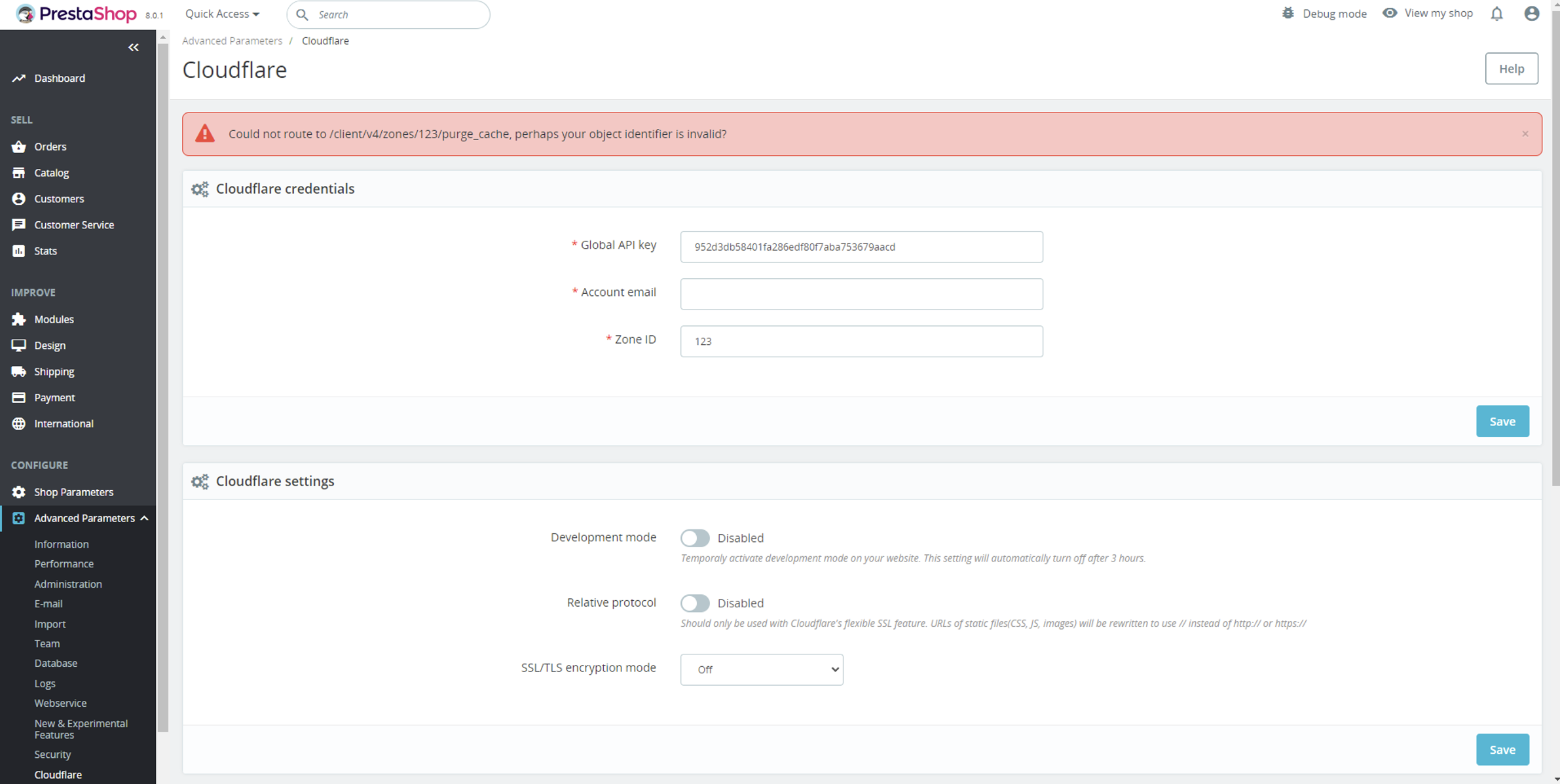 cloudflare prestashop authentication error