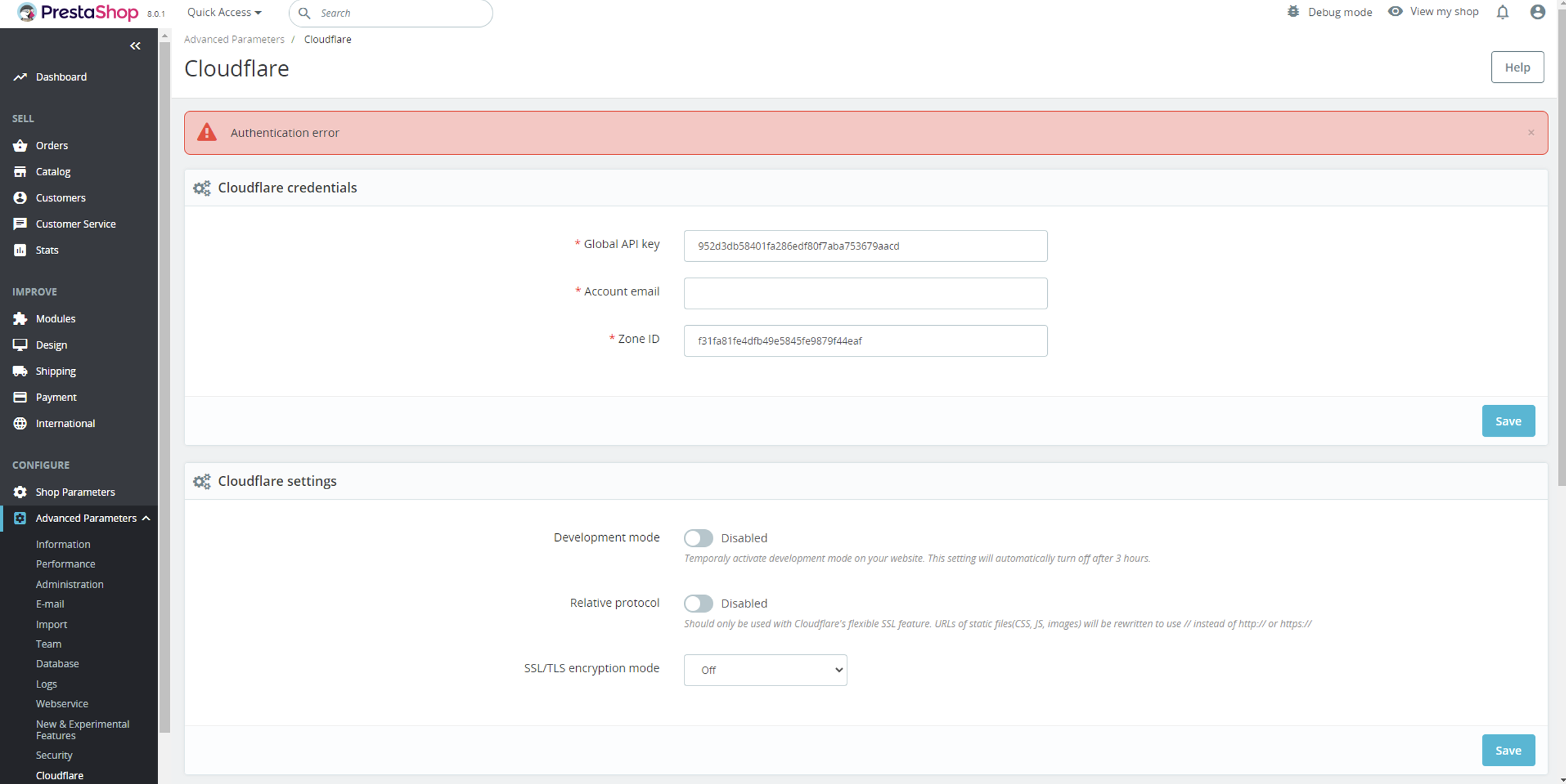 cloudflare prestashop authentication