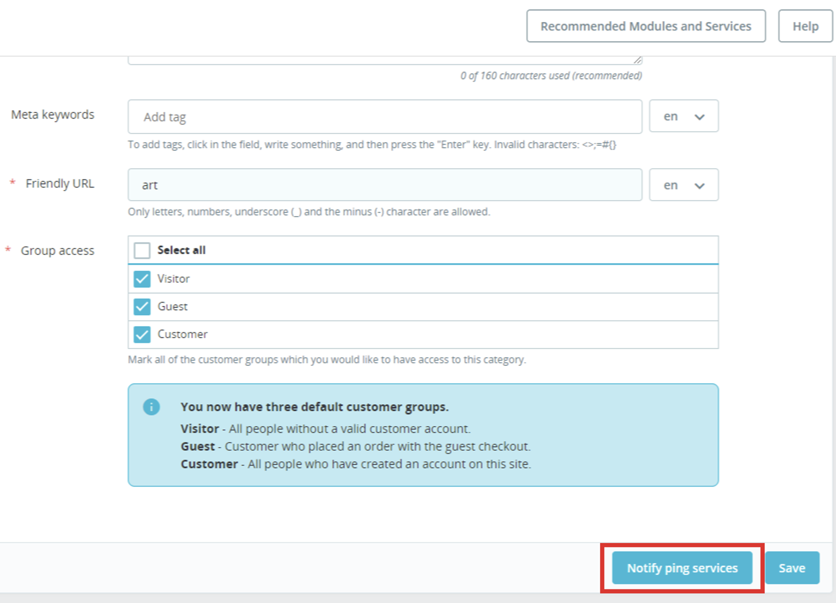 Notify Ping Services PrestaShop Module